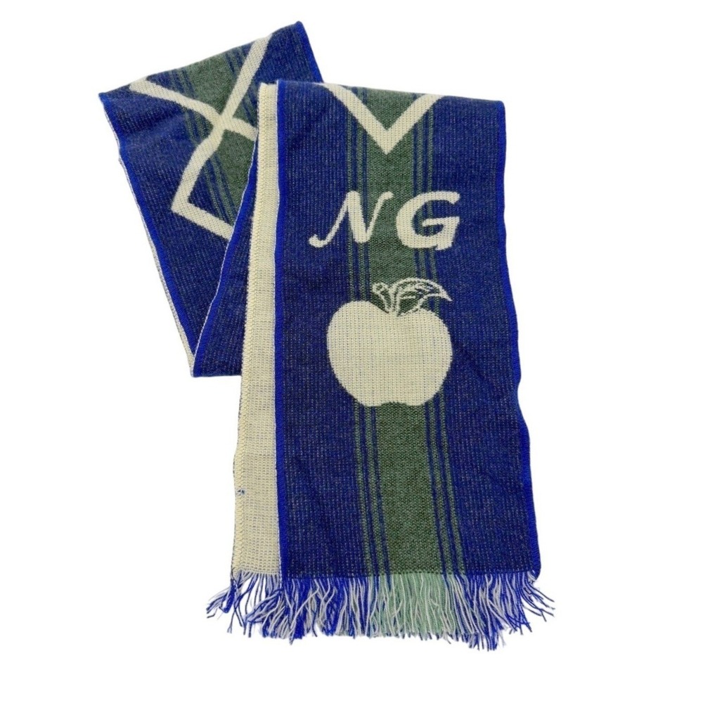 Natural‎ Grocers Blue Wool Blend Knit Fringe Rectangle Scarf 80" Cozy Casual